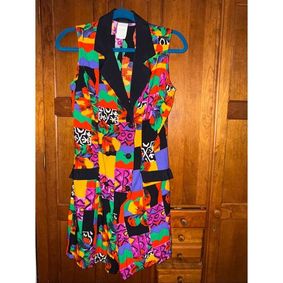 Vintage 90s Knapp Studio California Sleeveless Jumper Dress – Bright Abstract Pa - Picture 6 of 13